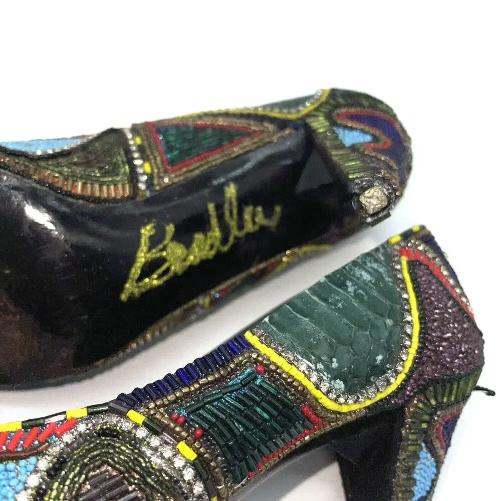 Bradley Levin Beaded Heels Womens 8 Charles Jourdan 80s 90s Vintage Rare Unique - Picture 11 of 15